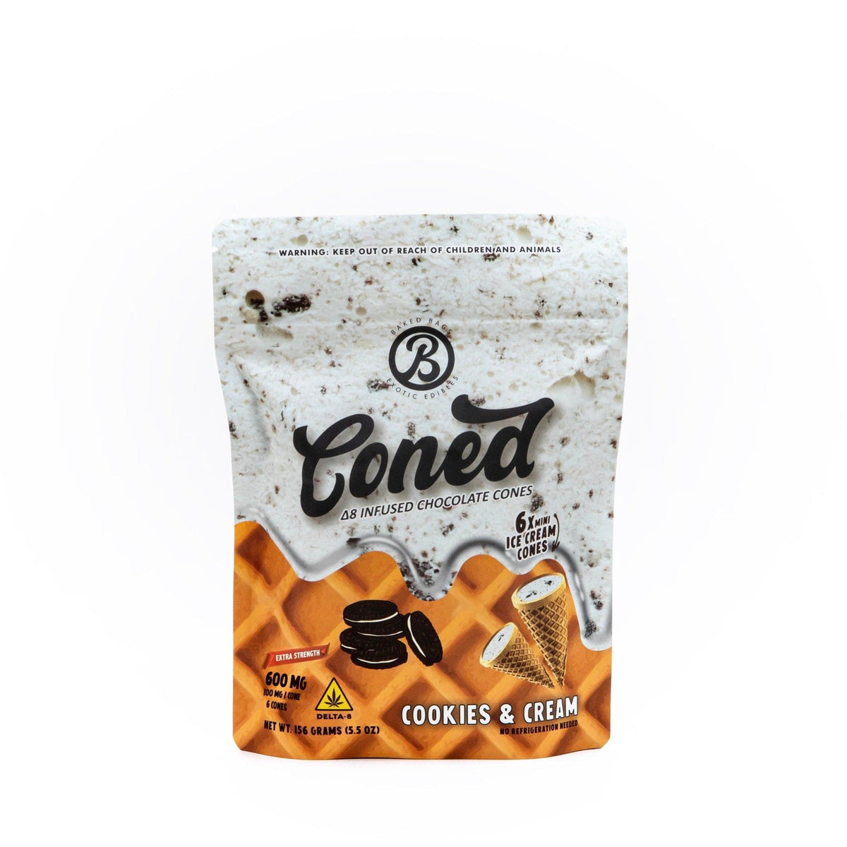 Extra Strength Cookies and Cream Edibles Coned Baked Bags