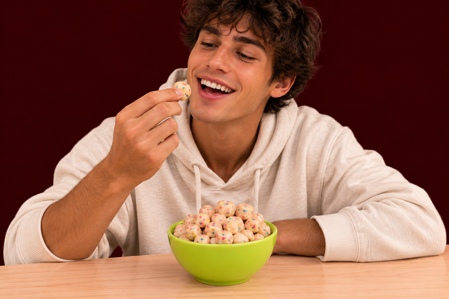 Person enjoying Baked Bags' Birthday Cookie Dough as his go-to keto-friendly THC edible of choice.