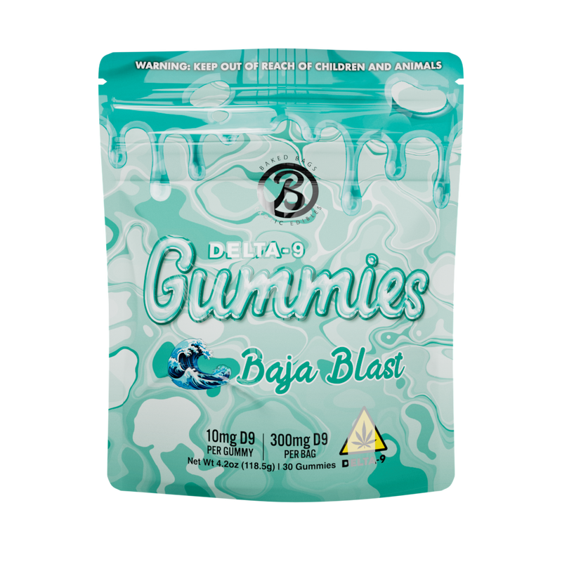Baked Bags Exotic Edibles Delta-9 Gummies in Baja Blast flavor