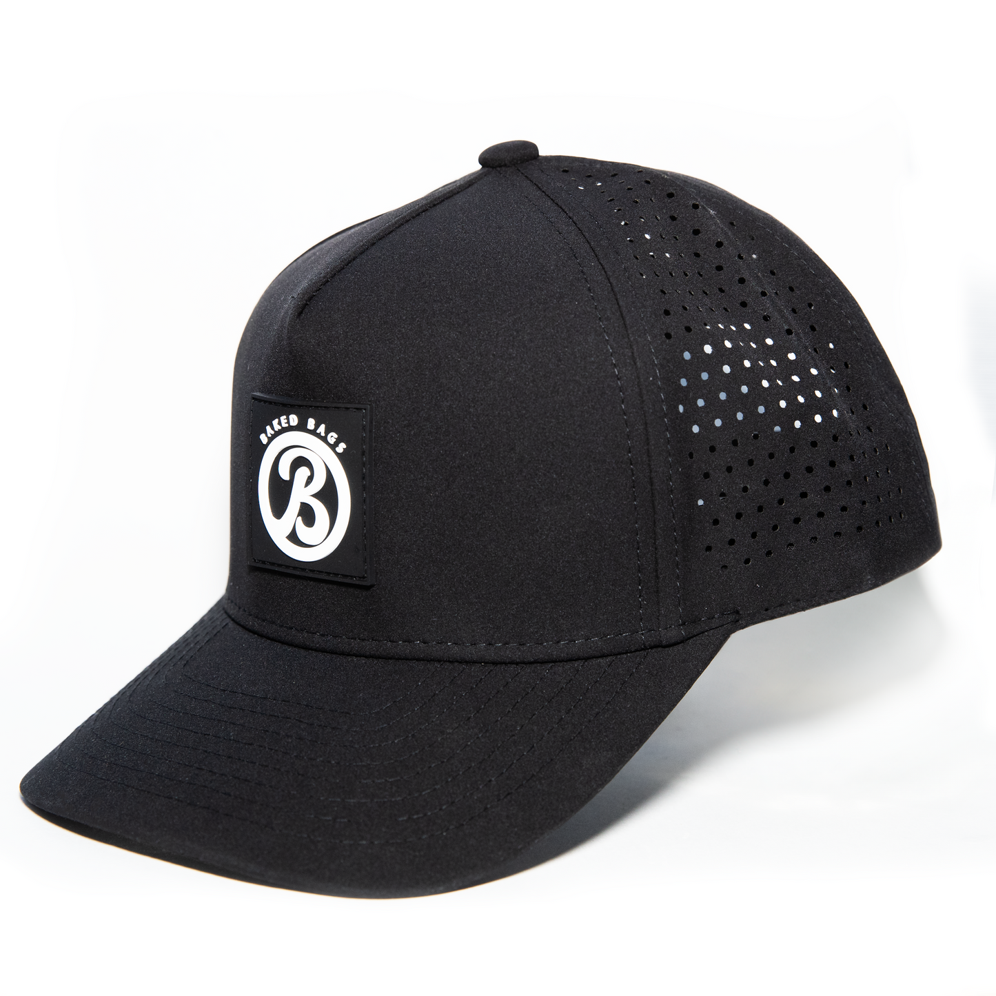 Black baseball cap with Baked Bags logo