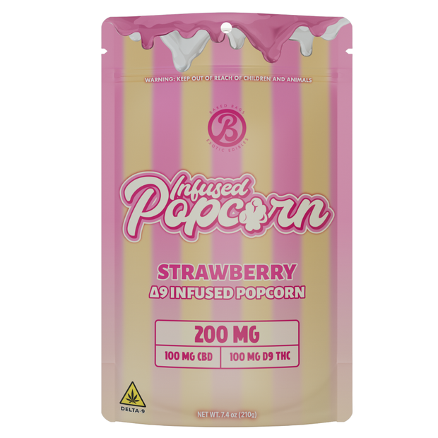 Strawberry flavored infused popcorn